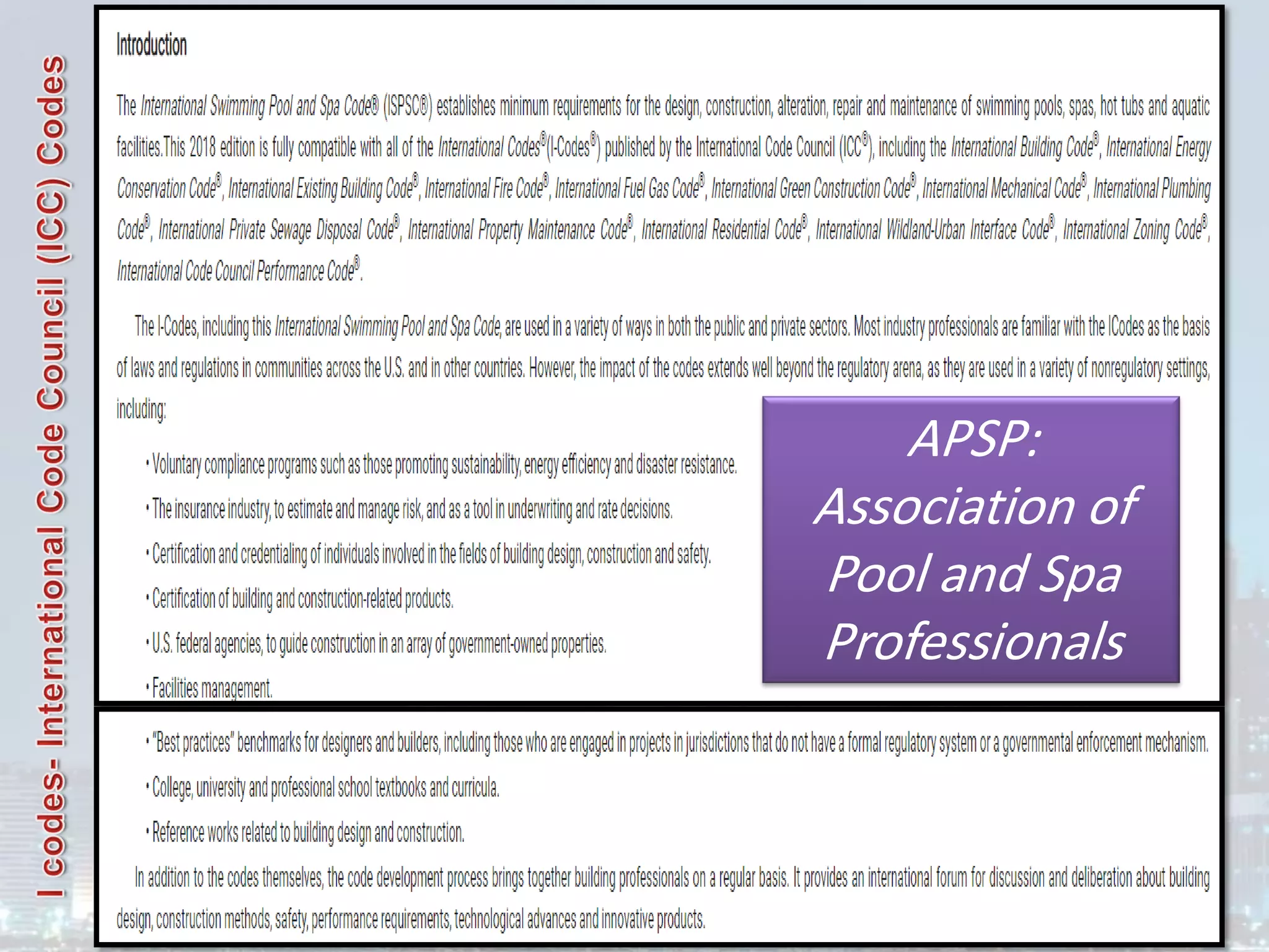 APSP:
Association of
Pool and Spa
Professionals
 