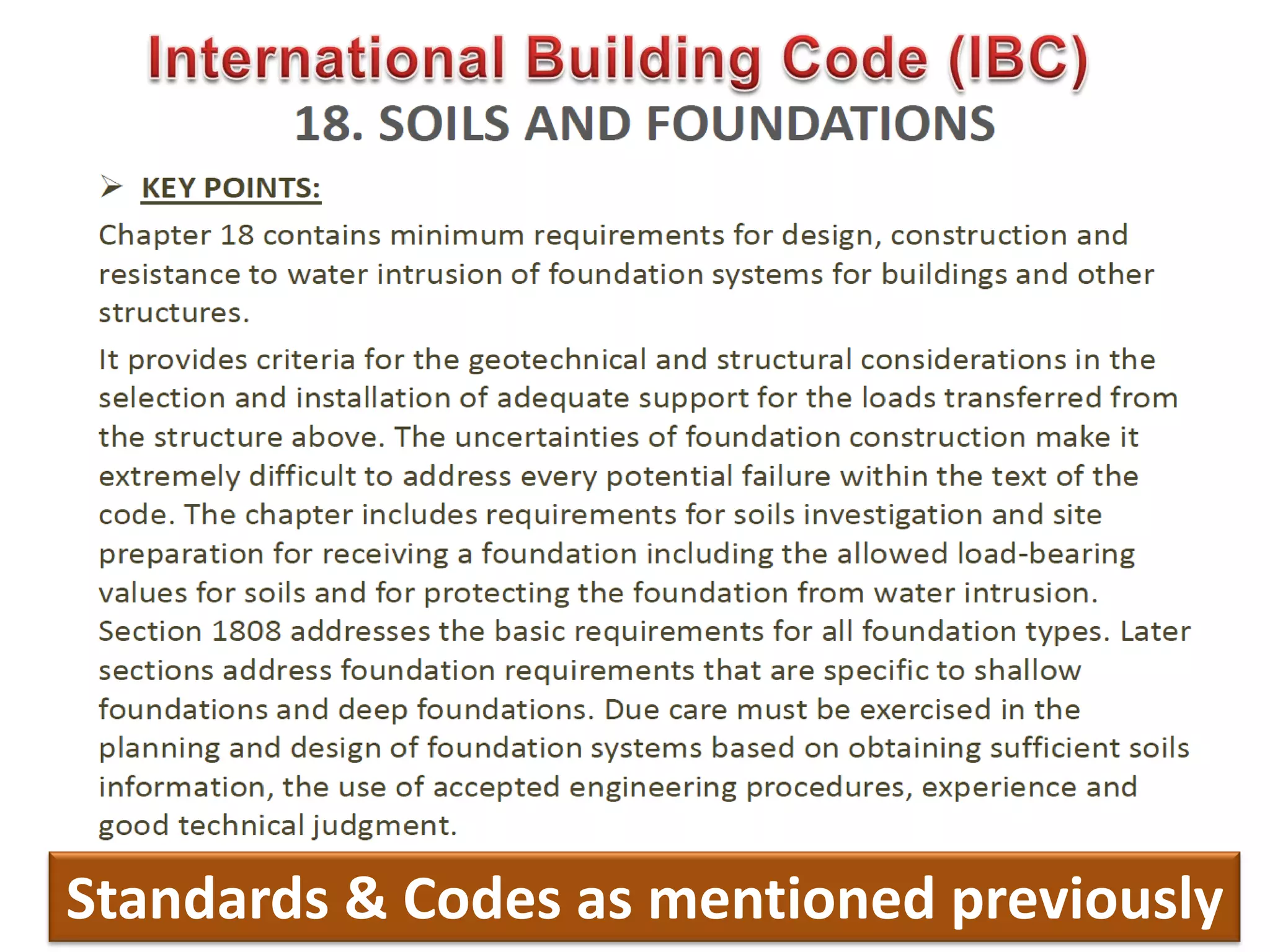 484
Standards & Codes as mentioned previously
 