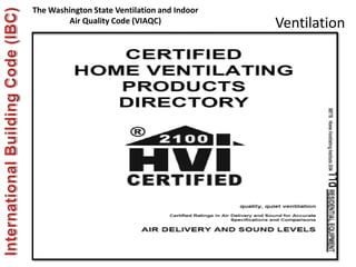 The Washington State Ventilation and Indoor
Air Quality Code (VIAQC) Ventilation
 