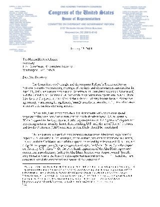 U.S. Congressional Letter to DHS Secretary Jeh Johnson on Abu Dhabi Preclearance Facility