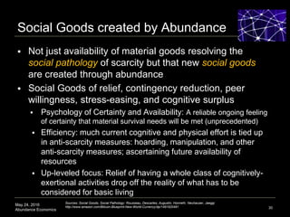 May 24, 2016
Abundance Economics
Social Goods created by Abundance
 Not just availability of material goods resolving the...