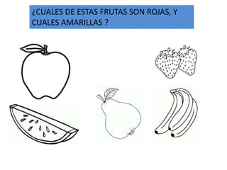 ¿CUALES DE ESTAS FRUTAS SON ROJAS, Y
CUALES AMARILLAS ?
 