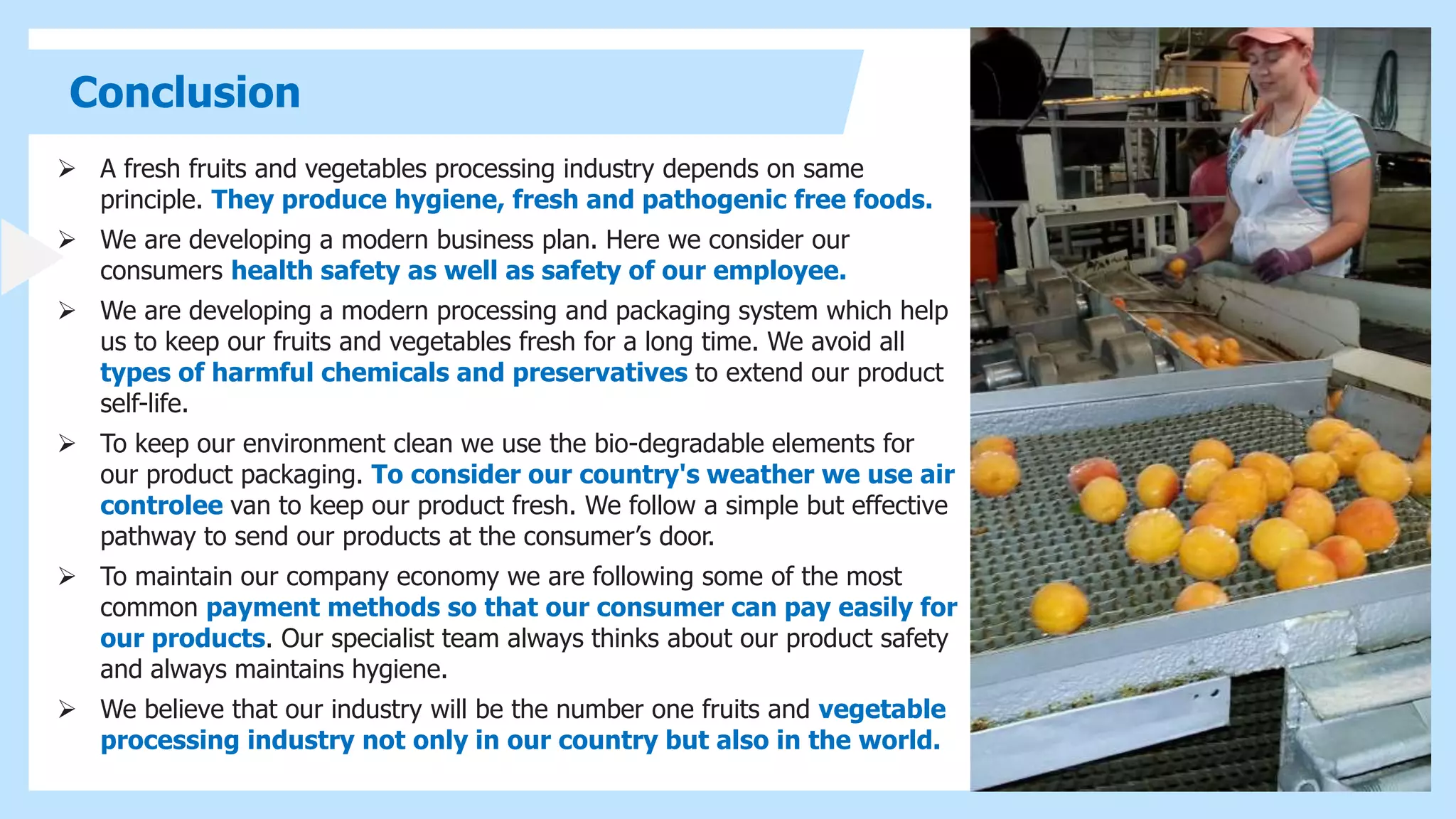 A business plan to start a fruit and vegetables processing industry | PPTX
