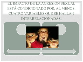 EL IMPACTO DE LAAGRESIÓN SEXUAL
ESTÁ CONDICIONADO POR, AL MENOS,
CUATRO VARIABLES QUE SE HALLAN
INTERRELACIONADAS:
 