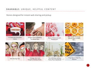 S H A R A B L E : U N I Q U E , H E L P F U L C O N T E N T
Stories designed for instant web sharing and pickup
1
2
1
2
 