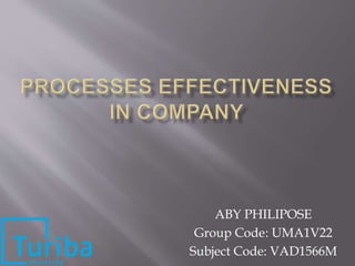 ABY PHILIPOSE
Group Code: UMA1V22
Subject Code: VAD1566M
 