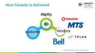 customer
Abylity
Vendors
Abylity
How Canada is delivered
© Copyright Abylity Global LLC 2016 • Confidential and Privileged
 