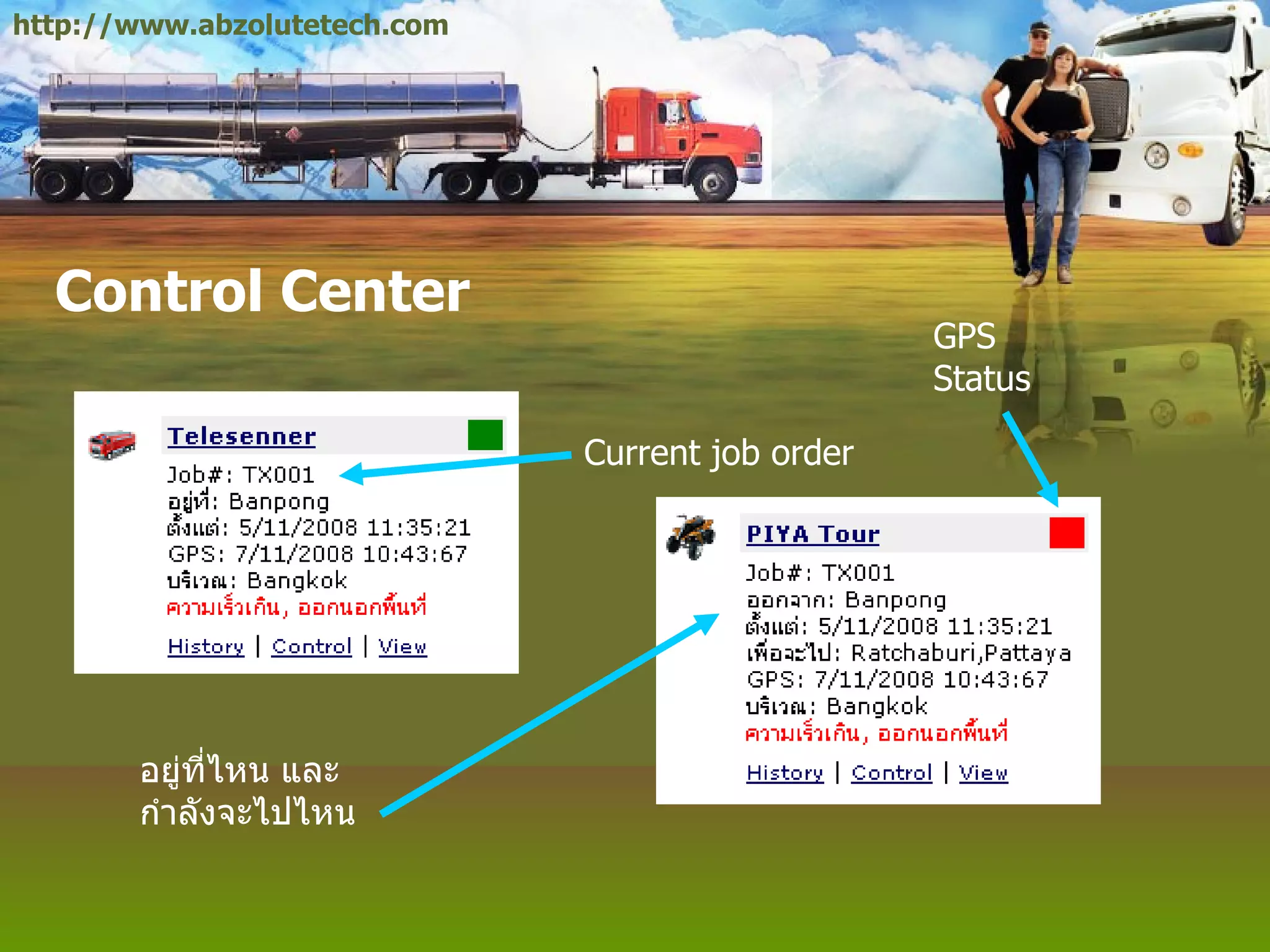 Control Center GPS Status Current job order อยู่ที่ไหน และกำลังจะไปไหน http://www.abzolutetech.com 