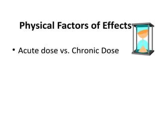 Physical Factors of Effects
• Acute dose vs. Chronic Dose
 