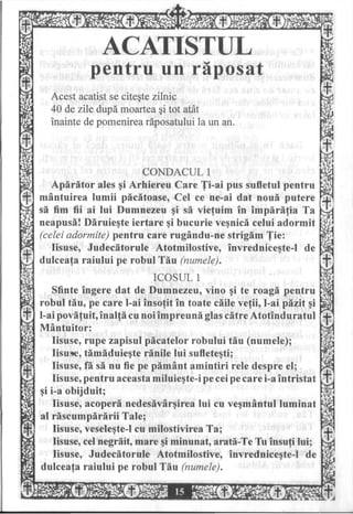 Acatistul pentru cei adormiţi, Acatistul pentru un răposat 