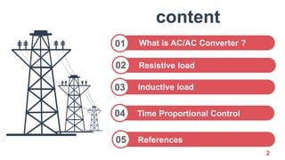 2
What is AC/AC Converter ?01
content
Resistive load02
Inductive load03
Time Proportional Control04
References05
 