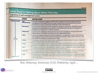 Co-Learning.be - @JurgenLACoach
Teal, Holacracy, Sociocracy (3.0), Podularity, Agile…
Picture from HBR Magazine September 2016 Edition
 