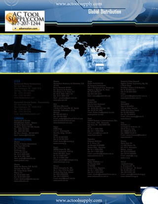 www.actoolsupply.com
                                                                                   Global Distribution




U.S.A.                                    Mexico                                   Korea                                   Australia / New Zealand
Bacharach World Headquarters              Proveedora Mexicana De Controles, S.A.   Global Link / JEIL MI                   System Control Engineering Pty. Ltd.
621 Hunt Valley Circle                    DE C.V.                                  9F, Daeryung Technotown                 5 Alfred Street
New Kensington, PA 15068-7074             Mauro Amarante #1033                     224-5, Gwanyang2-dong, Dongan-gu,       Blackburn, Victoria 3130 Australia
                                          Col. Balcones de Anahuac                 Anyang-si, Gyeonggi-do, Korea           Tel: 61-03-9877-3211
Toll Free: 1-800-736-4666                 San Nicolas de los Garza, N.L.           Tel: 82-2-587-6311                      Fax: 61-03-9878-5337
Tel: (724) 334-5000                       Tel: 52-81-8307-1202 al 05               Fax: 82-2-587-6312                      E-mail:
Fax: (724) 334-5001                       Fax: 52-81-8307-1258                     Email: jaejung@globallinkllc.net        colin.poulter@systemcontrol.com.au
www.MyBacharach.com                       Email: gmartinez@pmc.com.mx                                                      www.systemcontrol.com.au
                                          www.pmc.com.mx                           Colombia
Bacharach Service Center - Pennsylvania                                            Premac S.A.                             France
621 Hunt Valley Circle                    Asia                                     Jefe de Linea Bacharach                 Delmo/GFF
New Kensington, PA 15068-7074             APL Asia (Thailand)                      Medellin, Colombia                      Parc du Colombier
                                          11/103-4 M.5 Lamlukka Rd., Kookot        Tel: 57 (4) 372 1844 (ext. 122)         14B, rue Jules Saulnier
Tel: (724) 334-5051                       Lamlukka, Pathumthani 12130              Fax: 57 (4) 373 0542                    93200 Saint Denis France
Fax: (724) 334-5704                       Thailand                                 E-mail: Sandra.diaz@premac-inc.com      Tel: 33-689-720872
Email: help@MyBacharach.com               Tel: 662-995-4461-3                      www.premac-inc.com                      Fax: 33-155-844410
                                          Fax: 662-995-4464                                                                E-mail: didier.lasserre@delmo.fr
CANADA                                    E-mail: awhyte@Bacharach-thailand.com    Brazil                                  www.delmo.fr
Bacharach of Canada                       www.Bacharach-thailand.com               HOMIS Controle e Instrumentacao Ltda.
Sales/Service Center - Ontario            www.Bacharach-asia.com                   Rua Herval, 1374 - Belenzinho           Italy
20 Amber Street Unit #7                                                            Sao Paulo, SP - CEP 03062-000           Decosta s.r.l.
Markham, Ontario L3R 5P4, Canada          Japan                                    Brazil                                  via Bicetti de Buittinoni, 12
Tel: (905) 470-8985                       AIMS Corp.                               Tel: 55-11-2799-7999                    20156 Milano, Italy
Fax: (905) 470-8963                       2-23-11, Narusegaoka                     Fax: 55-11-2799-7990                    Tel: 39/2/38.00.36.30
Toll free in Canada: 800-328-5217         Machida, Tokyo 194-0011                  E-mail: sales@homis.com.br              Fax: 39/2/38.00.36.31
Email: bachcan@idirect.com                Japan                                    www.homis.com.br                        E-mail: marica.demarco@decosta.it
                                          Tel: 81-42-799-0606                                                              www.decosta.it
INTERNATIONAL                             Fax: 81-42-799-0604                      Argentina
Mexico                                    E-mail: kantani@aimscorp.jp              Automat Medicion                        Greece
Gunder Y Socios International             www.aimscorp.jp                          Dr. R. Bielsa 175                       Maris Bros. Co.
Vista Regia #412 Pte.                                                              (ex-Morlote) C1427AZA                   18, 25th Martiou Str.
Col. Linda Vista                          Japan                                    Buenos Aires, Argentina                 GR-132 31 Petroupolis
Guadalupe, N.L.                           TASCO Japan Co. Ltd.,                    Tel: 54-11-4555-0055                    Athens, Greece
Mexico C.P. 67130                         1-2-16 Kawaguchi, Nishi-ku               Fax: 54-11-4555-0444                    Tel: 30-210-5020809
Tel: 52-81-8394-3958                      Osaka 550-0021, Japan                    E-mail: aweinberg@automat.com.ar        Fax: 30-210-5029997
Fax: 52-81-8401-8592                      Tel: 81-6-6584-8841                      www.automat.com.br                      E-mail: amaris@o-m.gr
Email: gunder@intercable.net              Fax: 81-6-6584-1056                                                              www.o-m.gr
www.gunderllc.com                         E-mail: yamada@tascojapan.co.jp          Argentina
                                          www.tascojapan.co.jp                     Matec Medicion s.r.l.                   Poland
Mexico                                                                             Av. Olazabal 4074                       InterTechnology
Calfer De Mexico, S.A. De C.V.            Taiwan                                   C1430BQT                                ul. Milostowska 1/1
Poniente 134 No. 404                      Weald Enterprise Co. Ltd.,               Buenos Aires, Argentina                 51-315 Wroclaw - PL, Poland
Col. Nueva Vallejo 07750                  No. 5, Lane 12 Ya-Jou Road               Tel: 54-11-4542-4788                    Tel: 48-505-385-170
Mexico D.F.                               Tucheng City, Taipei, Taiwan             Fax: 54-11-4542-4788                    Fax: 48-713727-160
Tel: 52-55-5078-1200                      Tel: 886-2-22690560                      E-mail: sfischer@matecmedicion.com.ar   E-mail: serwis@intertechnology.pl
Fax: 52-55-5368-7925                      Fax: 886-2-22690759                      www.matecmedicion.com.ar                www.intertechnology.eu
E-mail: Bacharach@calfer.com.mx           E-mail: weald@weald.com.tw
www.calfer.com.mx                         www.weald.com.tw




                                             www.actoolsupply.com
 
