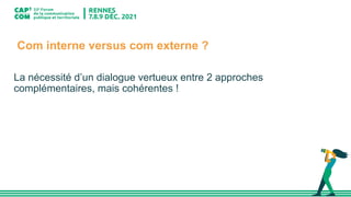 Com interne versus com externe ?
La nécessité d’un dialogue vertueux entre 2 approches
complémentaires, mais cohérentes !
 