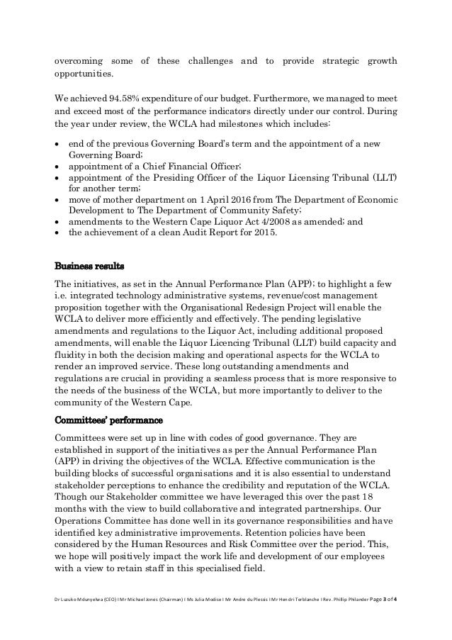 Chairman's Board Report for 2015 16