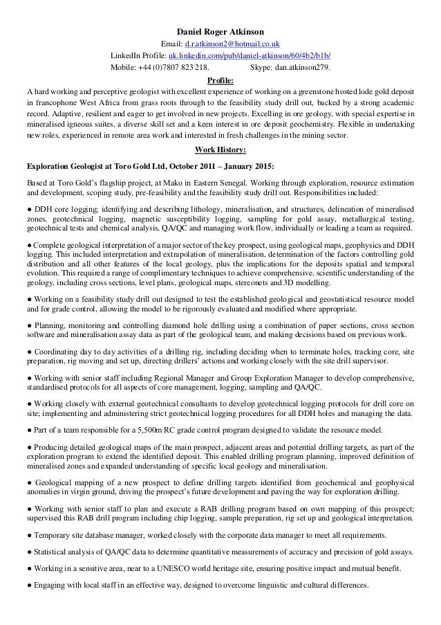geologist resume sample