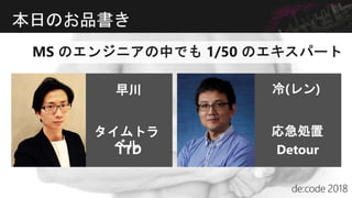 本日のお品書き
早川 冷(レン)
応急処置タイムトラ
ベルTTD Detour
 