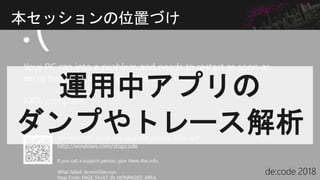 本セッションの位置づけ
運用中アプリの
ダンプやトレース解析
 