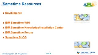 Seite 54AdminCamp 2017 – 18.-20 September
Sametime Resources
Noviblog.net
IBM Sametime Wiki
IBM Sametime Knowledge/Installation Center
IBM Sametime Forum
Sametime BLOG
 