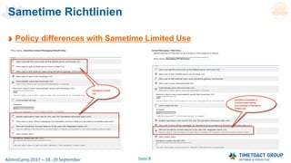 Seite 9AdminCamp 2017 – 18.-20 September
Policy differences with Sametime Limited Use
Sametime Richtlinien
 