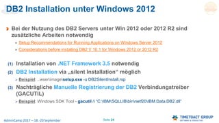 Seite 24AdminCamp 2017 – 18.-20 September
DB2 Installation unter Windows 2012
Bei der Nutzung des DB2 Servers unter Win 20...