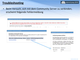 Beim Versuch, sich mit dem Community Server zu verbinden, erscheint folgende Fehlermeldung Troubleshooting 