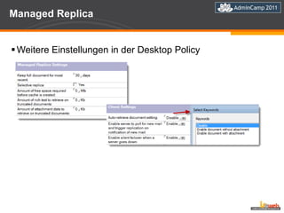 Managed Replica Weitere Einstellungen in der Desktop Policy 