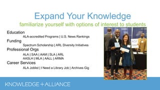 Expand Your Knowledge
familiarize yourself with options of interest to students
Education
ALA-accredited Programs | U.S. News Rankings
Funding
Spectrum Scholarship | ARL Diversity Initiatives
Professional Orgs
ALA | SAA | AAM | SLA | ARL
AASLH | MLA | AALL | ARMA
Career Services
ALA Joblist | I Need a Library Job | Archives Gig
 