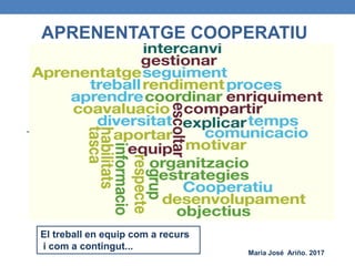 APRENENTATGE COOPERATIU
Maria José Ariño. 2017
El treball en equip com a recurs
i com a contingut...
 