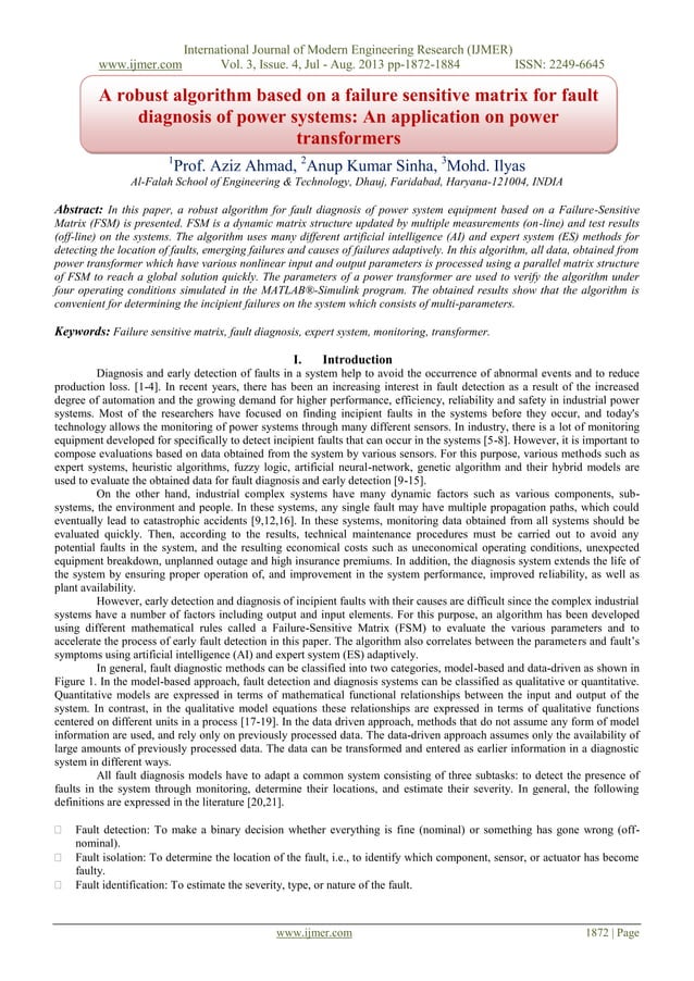 A robust algorithm based on a failure sensitive matrix for fault ...