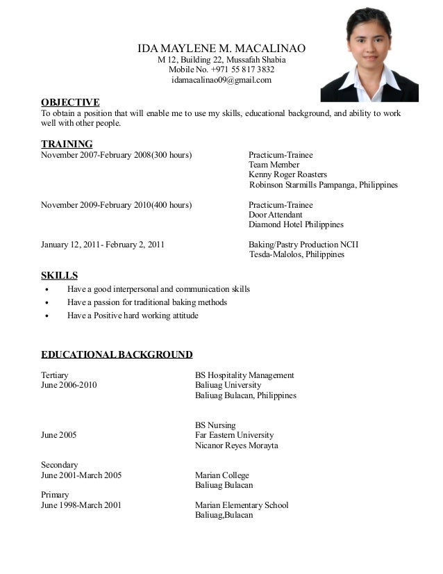ida resume resume for pastry chef