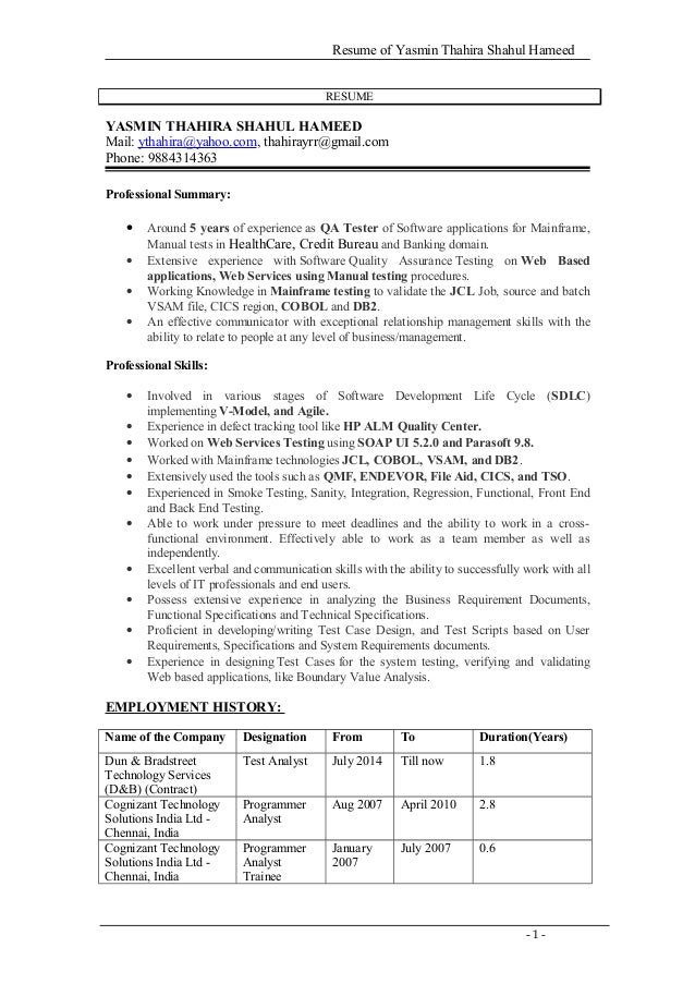 Testing mainframe resume