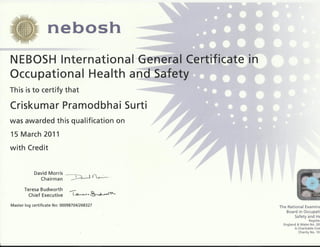 NEBOSH International General certificate in Occupational Health