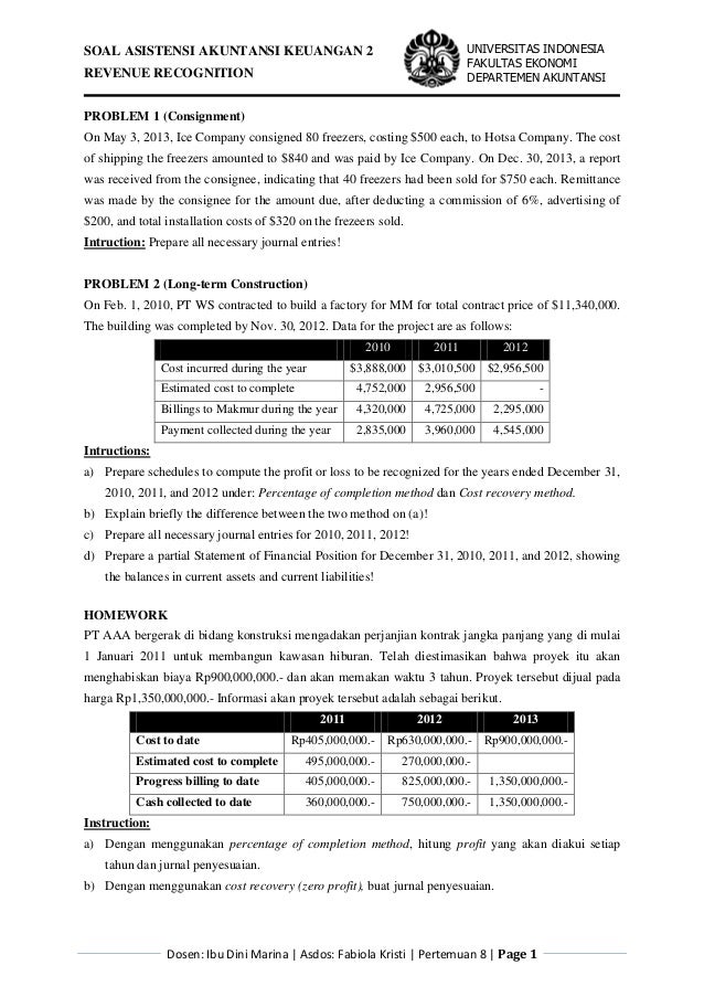Exercises Financial Accounting Revenue Recognition