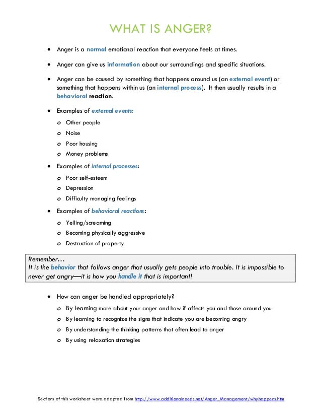 Anger Management Group Therapy: Handouts and Worksheets