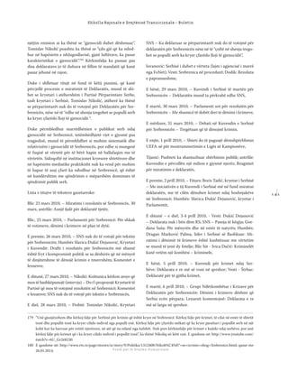 1 4 1
Shkolla Rajonale e Drejtësisë Tranzicionale - Buletin
Fondi për të Drejtën Humanitare
njëjtin emision ai ka thënë se “gjenocidi duhet dëshmuar”.
Tomislav Nikolić poashtu ka thënë se “çdo gjë që ka ndod-
hur në hapësirën e ishJugosllavisë, gjatë luftërave, ka pasur
karakteristikat e gjenocidit”.180
Kërkimfalja ka pasuar pas
disa deklaratave jo të duhura në ﬁllim të mandatit që kanë
pasur jehonë në rajon.
Duke i shﬂetuar titujt në fund të këtij punimi, që kanë
përcjellë procesin e miratimit të Deklaratës, mund të shi-
het se kryetari i atëhershëm i Partisë Përparimtare Serbe,
tash kryetari i Serbisë, Tomislav Nikolić, atëherë ka thënë
se përparimtarët nuk do të votojnë për Deklaratën për Sre-
brenicën, nëse në të “edhe në shenja tregohet se populli serb
ka kryer çfarëdo lloji të gjenocidit “.
Duke përmbledhur marrëdhënien e publikut serb ndaj
gjenocidit në Srebrenicë, tetëmbëdhjetë vjet e gjysmë pas
tragjedisë, mund të përmblidhet si mohim sistematik dhe
relativizëm i gjenocidit të Srebrenicës, por edhe si mungesë
të fuqisë së vërtetë për të bërë hapin në ballafaqim me të
vërtetën. Sidoqoftë në institucionet kryesore shtetërore dhe
në hapësirën mediatike praktikisht nuk ka vend për mohim
të hapur të asaj çfarë ka ndodhur në Srebrenicë, që është
në kundërshtim me qëndrimin e mëparshëm dominues të
qëndrimit publik serb.
Lista e titujve të teksteve gazetareske:
Blic 23 mars 2010, – Miratimi i rezolutës së Srebrenicës, 30
mars, antrﬁle: Asnjë fjalë për deklaratë tjetër,
Blic, 25 mars 2010, – Parlamenti për Srebrenicë: Për shkak
të votimeve, dënimi i krimeve në plan të dytë,
E premte, 26 mars 2010, – SNS nuk do të votojë për tekstin
për Srebrenicën; Humbës Slavica Đukić Dejanović, Kryetari
i Kuvendit: Drafti i rezolutës për Srebrenicën më shumë
është fryt i kompromisit politik se sa dëshirës që në mënyrë
të dinjitetshme të dënojë krimin e tmerrshëm; Komentet e
lexuesve,
E shtunë, 27 mars 2010, – Nikolić: Koštunica kërkon arsye që
mos të bashkëpunojë (intervju) – Do t’i propozojë Kryetarit të
Partisë që mos të votojmë rezolutën në Srebrenicë; Komentet
e lexuesve; SNS nuk do të votojë për tekstin e Srebrenicës,
E diel, 28 mars 2010, – Ftohtë: Tomislav Nikolić, Kryetari
SNS – Ka deklaruar se përparimtarët nuk do të votojnë për
deklaratën për Srebrenicën nëse në të “çoftë në shenja trego-
het se populli serb ka kryer çfarëdo lloji të gjenocidit”,
Jovanović: Serbisë i duhet e vërteta (lajm i agjencisë i marrë
nga FoNet); Vesti: Srebrenica në procedurë; Dodik: Rezoluta
e papranueshme,
E hënë, 29 mars 2010, – Kuvendi i Serbisë të martën për
Srebrenicën – Deklaratën mund ta përkrahë edhe SNS,
E martë, 30 mars 2010, – Parlamenti sot për rezolutën për
Srebrenicën – Me shumicë të dobët deri te dënimi i krimeve,
E mërkure, 31 mars 2010, – Debati në Kuvendin e Serbisë
për Srebrenicën – Tregëtuan që të dënojnë krimin,
E enjte, 1 prill 2010, – Shteti do të paguajë dëmshpërblimin
UEFA-së për mostransmetimin e Ligës së Kampionëve,
Tijanić: Pushteti ka shantazhuar shërbimin publik; antrﬁle:
Kuvendin e përcollën një milion e gjysmë njerëz; Reagimet
për miratimin e deklaratës,
E premte, 2 prill 2010, – Fitues: Boris Tadić, kryetar i Serbisë
– Me iniciativën e tij Kuvendi i Serbisë më në fund miraton
deklaratën, me të cilën dënohen krimet ndaj boshnjakëve
në Srebrenicë; Humbës: Slavica Đukić Dejanović, kryetar i
Parlamentit,
E shtunë – e diel, 3-4 prill 2010, - Vesti: Đukić Dejanović
– Deklarata nuk i bën dëm RS; SNS – Pasoja të këqija; Gor-
dana Suša: Për mënyrën dhe në emër të natyrës; Humbës:
Dragan Marković Palma, lider i Serbisë së Bashkuar: Mi-
ratimi i dënimit të krimeve është kushtëzuar me vërtetim
se mund të jenë dy fotelje; Blic hit - Ivica Dačič: Kriminelët
kanë vetëm një kombësi – kriminele,
E hënë, 5 prill 2010, – Kuvendi për krimet ndaj Ser-
bëve: Deklarata e re më së voni në qershor; Vesti - Štrbac:
Deklaratë për të gjitha krimet,
E martë, 6 prill 2010, – Grupi Ndërkombëtar i Krizave për
Deklaratën për Srebrenicën: Dënimi i krimeve dëshmi që
Serbia ecën përpara; Lexuesit komentojnë: Deklarata e re
më së largu në qershor.
179 “Unë gjunjëzohem dhe kërkoj falje për Serbinë për krimin që është kryer në Srebrenicë. Kërkoj falje për krimet, të cilat në emër të shtetit
tonë dhe popullit tonë ka kryer cilido individ nga populli ynë. Kërkoj falje për çfarëdo mëkati që ka kryer pjesëtari i popullit serb në një
kohë kur ka harruar për vetitë njerëzore, në atë që na ndanë nga kafshët. Nuk pres kërkimfalje për krimet e kujtdo ndaj serbëve, por unë
kërkoj falje për krimet që i ka kryer cilido individ i popullit tonë”, ka thënë Nikoliq në këtë rast. E qasshme në: http://www.youtube.com/
ëatch?v=6U_Gr2ë8230.
180 E qasshme në: http://www.rts.rs/page/stories/sr/story/9/Politika/1312408/Nikoli%C4%87+se+izvinio+zbog+Srebrenice.html; qasur me
26.01.2014.
 