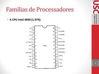 Famílias de Processadores
• A CPU Intel 4040 (1.974):




                              5
 