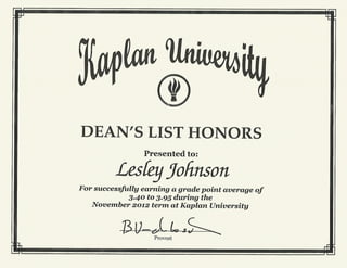November 2012-Dean's List