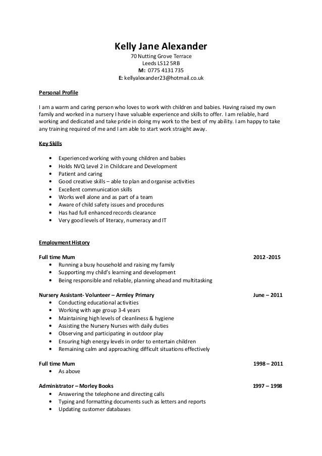 Kelly Alexander CV 2016 Childcare