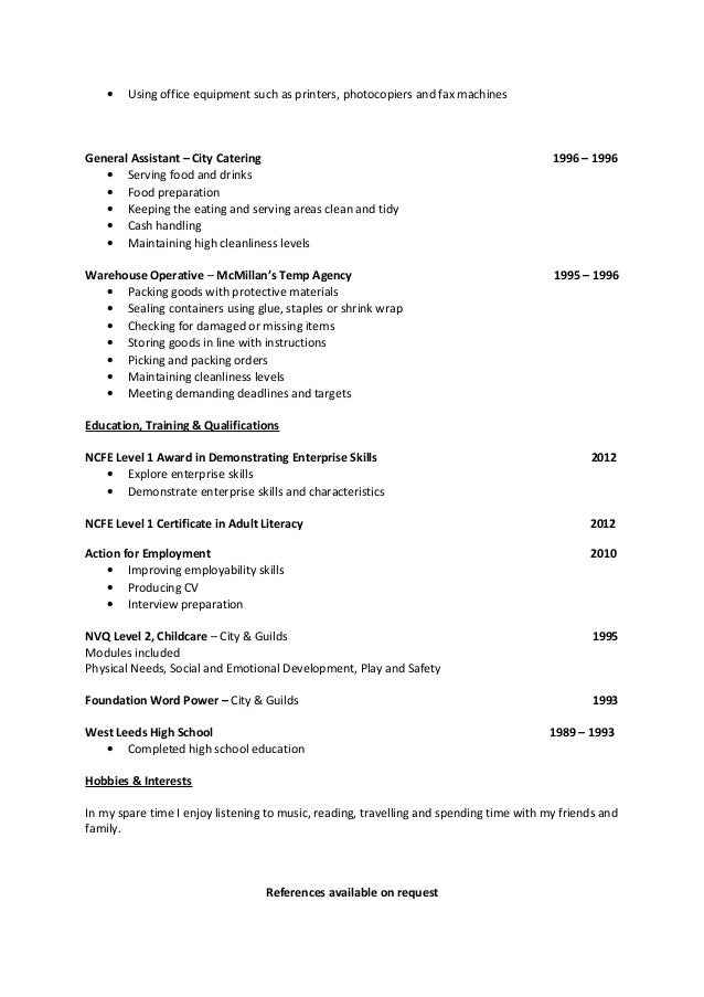 cv for childcare