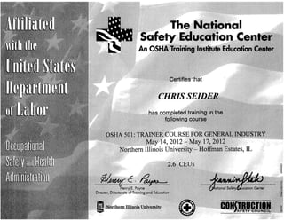 Seider OSHA 501 Certificate