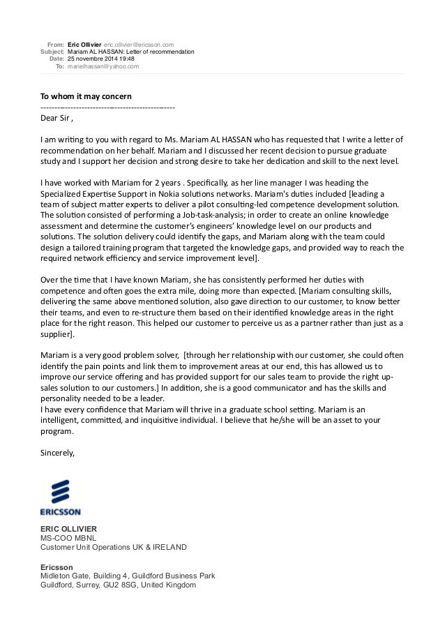 letter employer from scholarship recommendation of HASSAN Mariam AL Letter recommendation