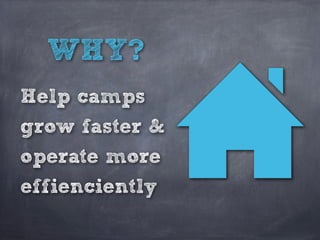 WHY?
Help camps
grow faster &
operate more
effienciently
 