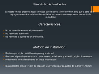 Mármol y pisos de piedra.El mármol es el producto natural por excelencia. De hecho es el único material de la construcción que envejece con nobleza y dignidad. Su personalidad, belleza y variedad cromática lo hacen compatible con todos los estilos de decoración y proyectos arquitectónicos.Las piedras naturales como los mármoles, granitos, piedras areniscas, pizarras, calizas, etc. son productos de la naturaleza, por lo tanto la presencia de vetas, variaciones de color y tono son características propias del materialLos mármoles tienen un gran número de aplicaciones, las más importantes tienen que ver con pisos, fachadas, enchapes interiores y muebles como mesones de baños o tapas de mesas y escritorios.