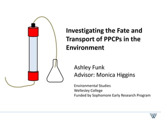 Investigating the Fate and
Transport of PPCPs in the
Environment
Ashley Funk
Advisor: Monica Higgins
Environmental Studies
Wellesley College
Funded by Sophomore Early Research Program
 