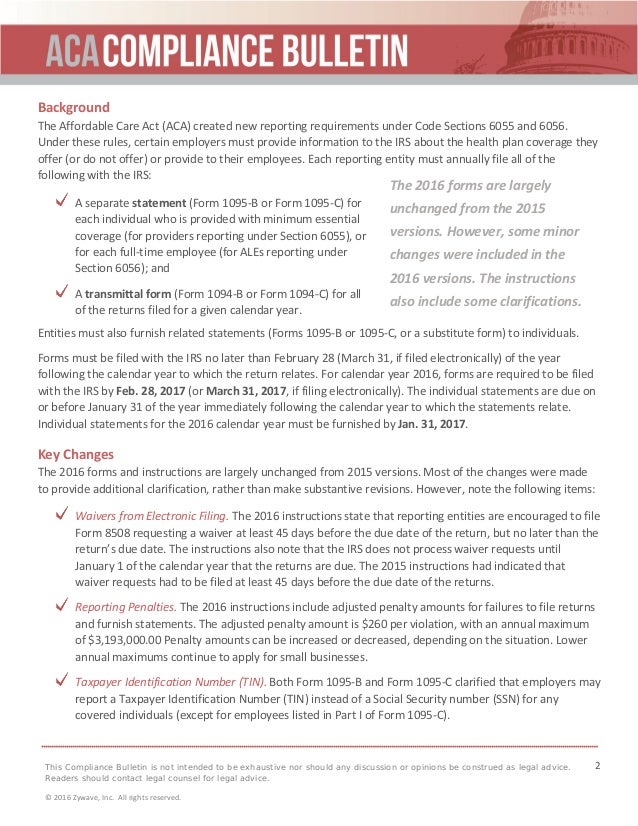 ACA Compliance Bulletin Final Form for ACA Reporting
