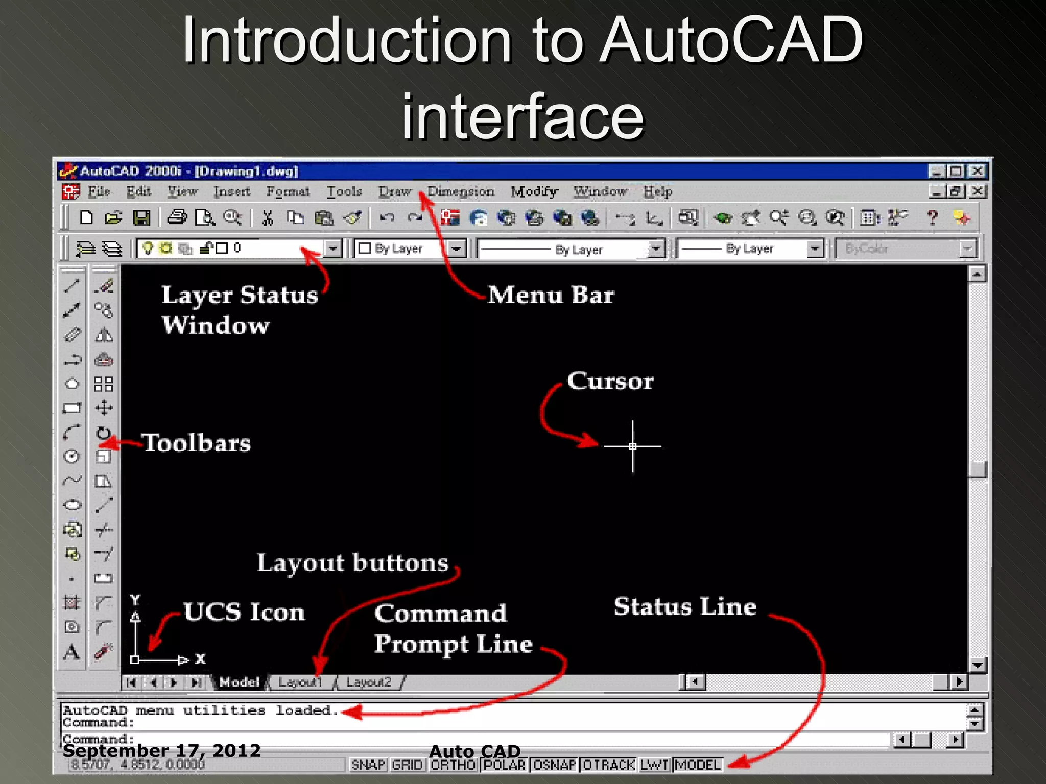 Introduction to AutoCAD
                  interface




September 17, 2012   Auto CAD
 