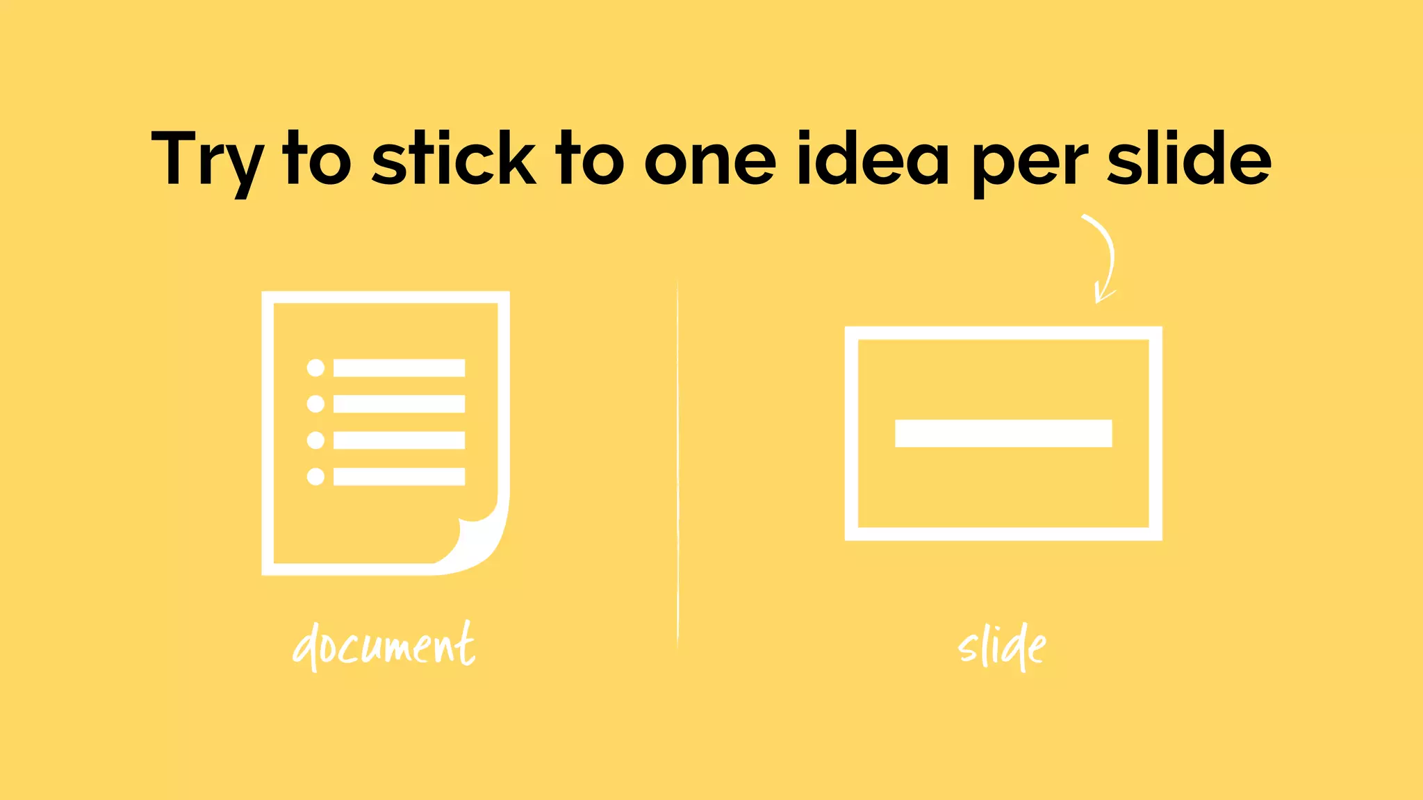 document slide
Try to stick to one idea per slide
 