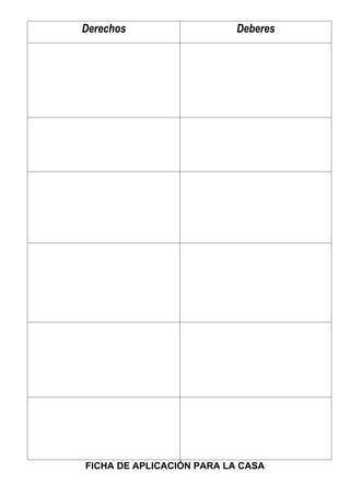 FICHA DE APLICACIÓN PARA LA CASA
Derechos Deberes
 