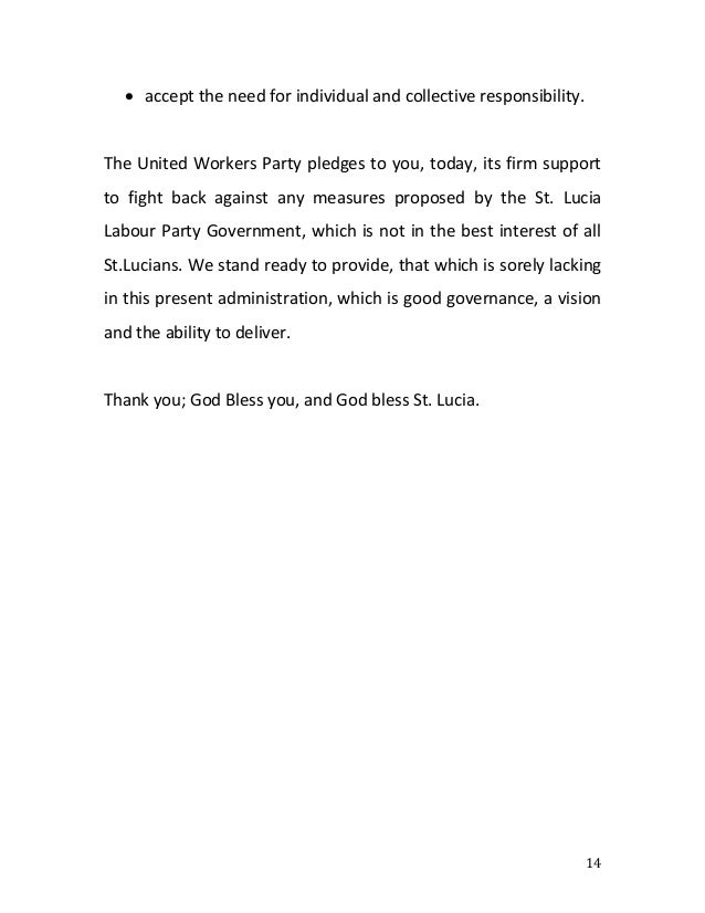 Allen Chastanet U W P Political Leader Address To The Nation
